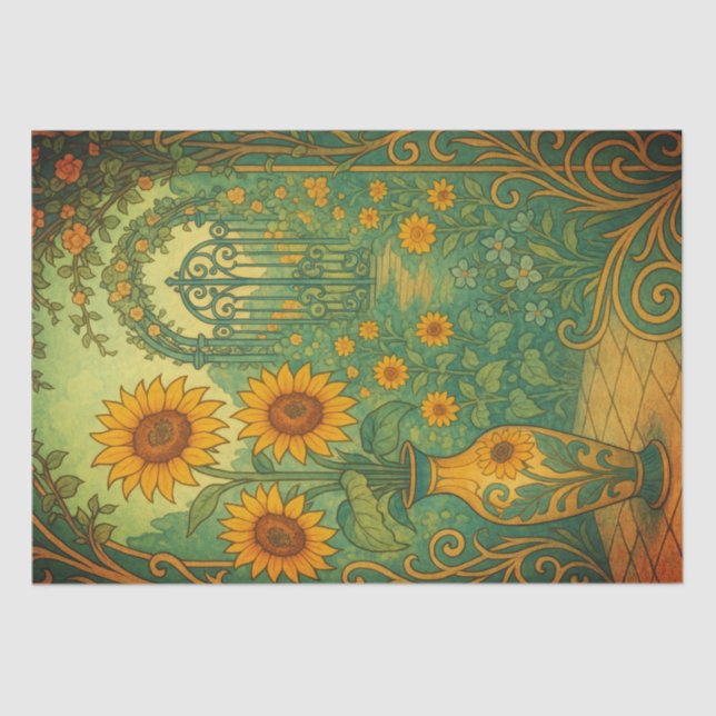 Vintage Yellow Sunflower Garden Decoupage Tissue Paper (Front)