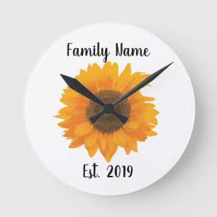 Vintage Yellow Sunflower Personalize with Name Round Clock