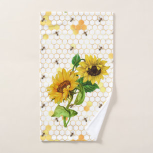 Vintage Yellow Sunflowers Bees Honeycomb Hand Towel
