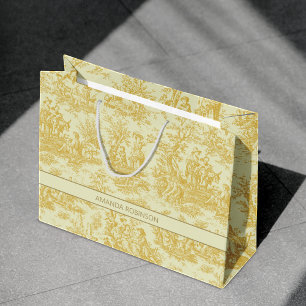 Vintage Yellow Toile de Jouy Countryside Art Large Gift Bag