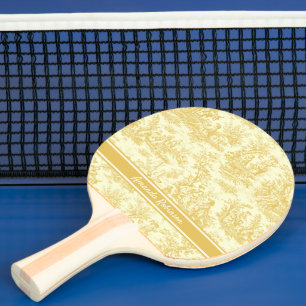 Vintage yellow toile de jouy printed ping pong paddle