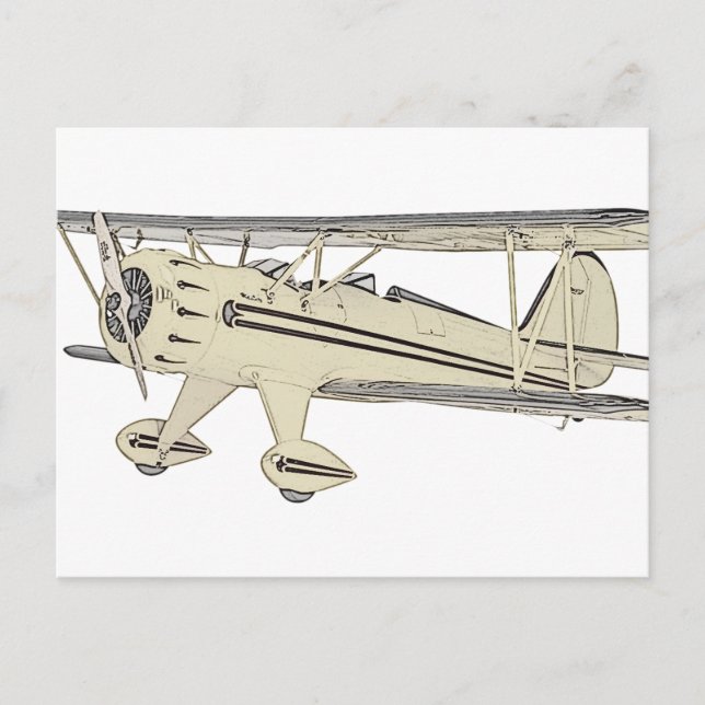 Vintage Yellow Waco Biplane Pencil Drawing Postcard (Front)