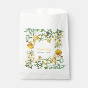 Vintage Yellow Watercolor Floral Botanical Wedding Favour Bag