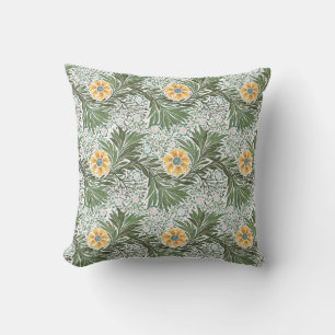Vintage Yellow White and Green Floral Baroque Throw Pillow