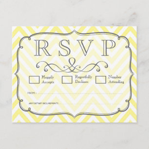 Vintage Yellow & White Chevron Wedding RSVP Cards
