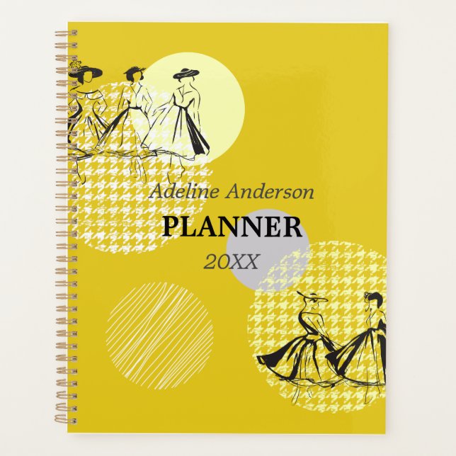 Vintage Yellow White Paris Fashion Model Design  Planner (Front)