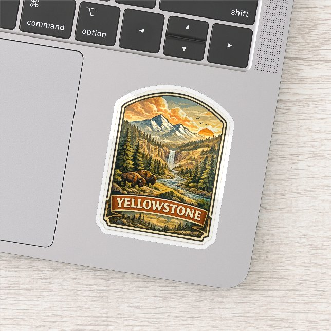Vintage Yellowstone Mountain Waterfall Wilderness  (Detail)