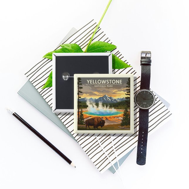 Vintage Yellowstone National Park 2 Inch Square Button (Creator Uploaded)