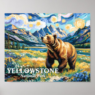 Vintage Yellowstone National Park Bear Landscape Poster