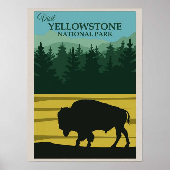 Vintage Yellowstone National Park Buffalo Poster (Front)