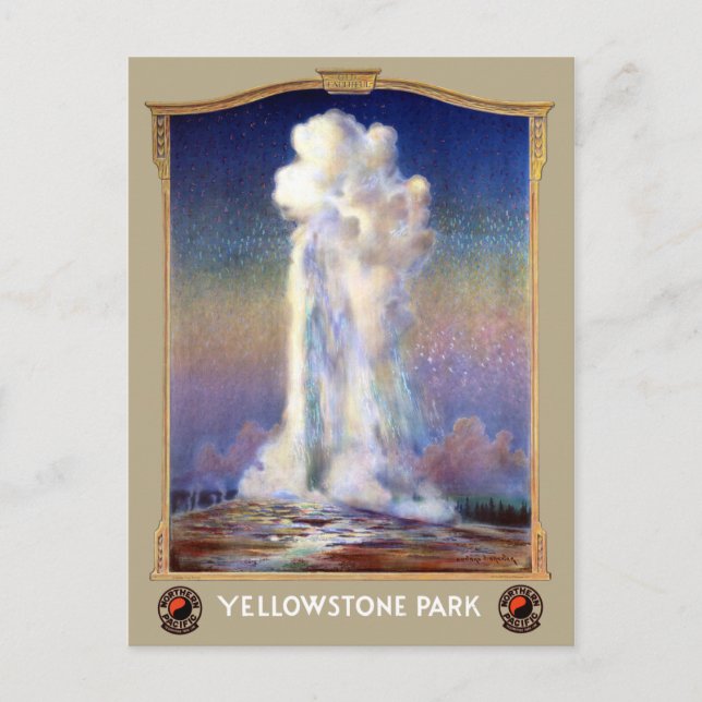 Vintage Yellowstone National Park Geyser Poster Postcard (Front)