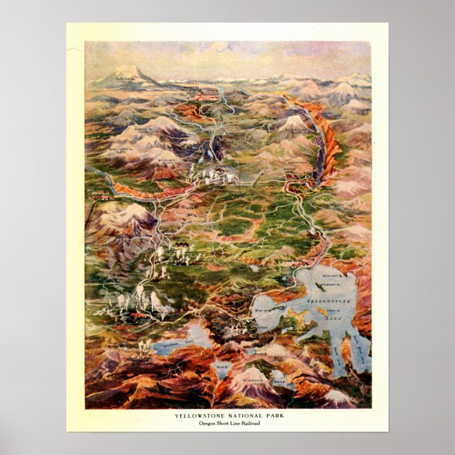 Vintage Yellowstone National Park Map Poster (Front)