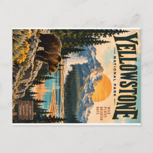 Vintage Yellowstone National Park Poster with Griz Holiday Postcard