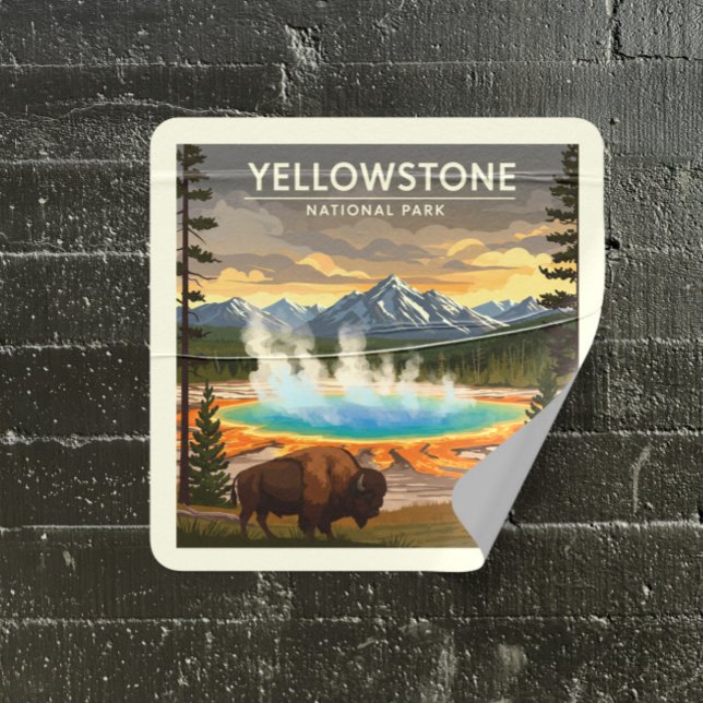 Vintage Yellowstone National Park Square Sticker (Creator Uploaded)