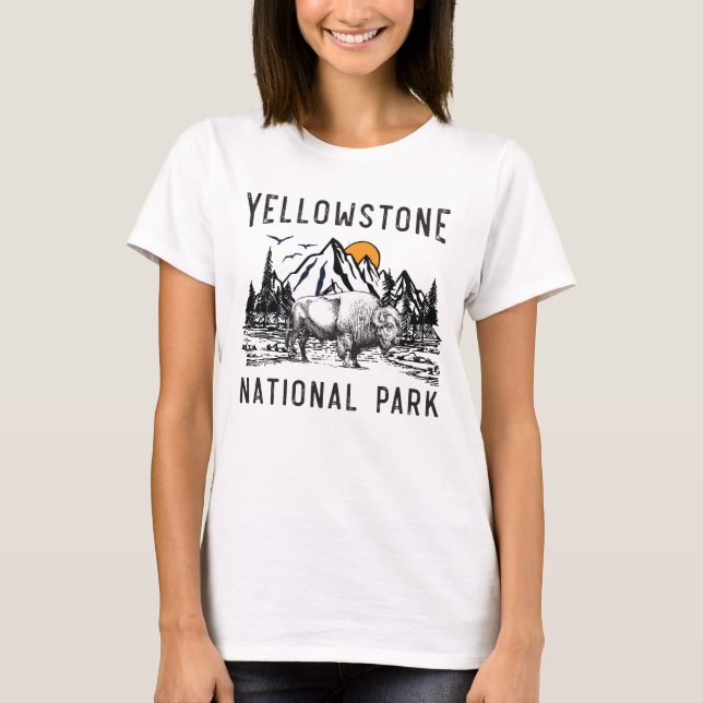 Vintage Yellowstone National Park Wyoming Mountain T-Shirt (Front)