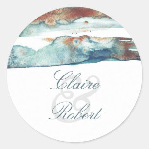 Vintage yet Modern Beach Wedding Watercolor Classic Round Sticker