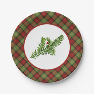 Vintage Yew with Rustic Christmas Plaid Paper Plate