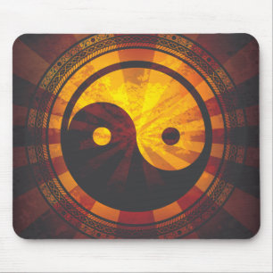 Vintage Yin Yang Symbol Print Mouse Pad