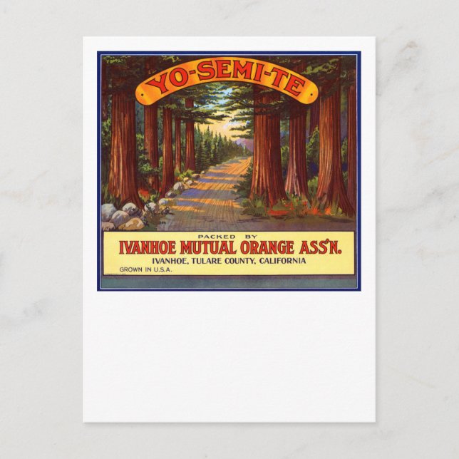 Vintage Yo-Semi-Te Orange Label Postcard (Front)