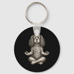 Vintage Yoga Dog Cavalier King Charles Spaniel Fun Keychain