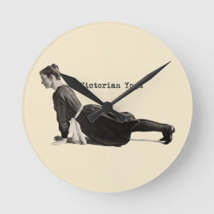 Vintage Yoga Woman Doing Upward Facing Dog Pose Round Clock