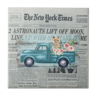 Vintage Yorkie And Truck Ephemera Tile