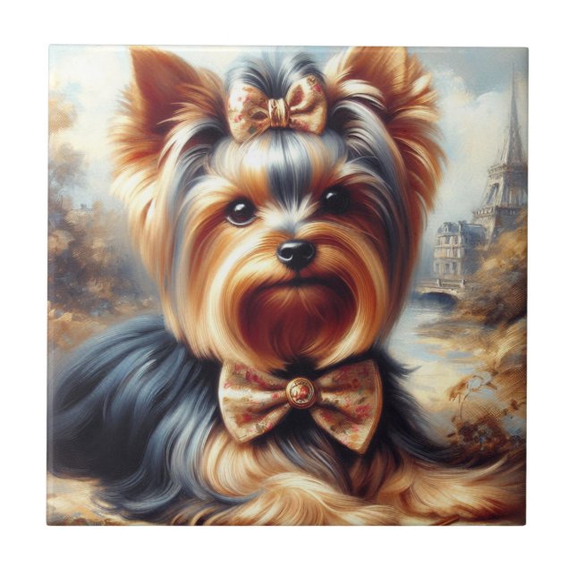Vintage Yorkshire Terrier Painting Tile (Front)