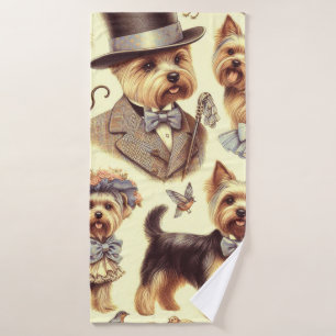 Vintage Yorkshire Terrier Seamless Bath Towel