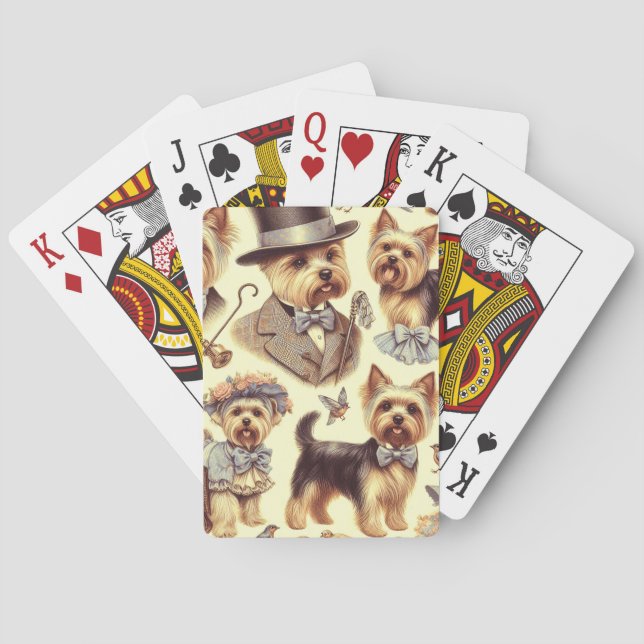 Vintage Yorkshire Terrier Seamless Playing Cards (Back)