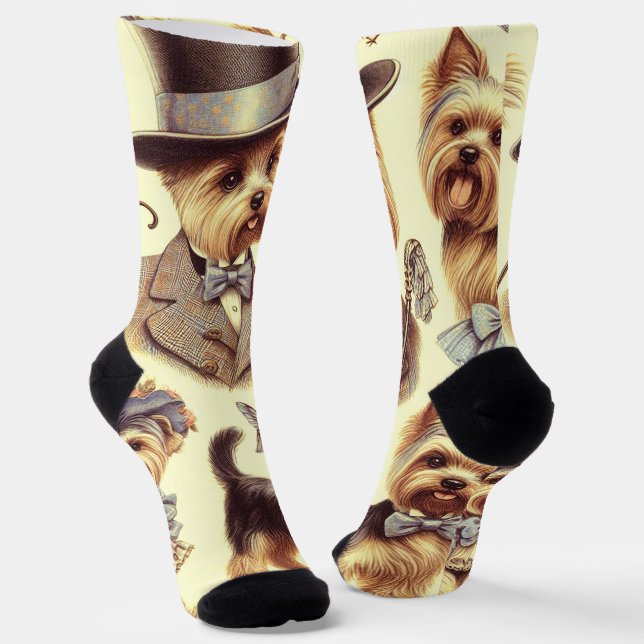 Vintage Yorkshire Terrier Seamless Socks (Angled)