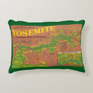 Vintage Yosemite Map  Accent Pillow