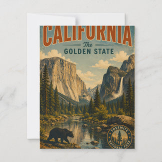 Vintage Yosemite National Park Landscape with Bear Card