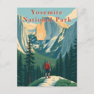 Vintage Yosemite National Park USA Hiker Postcard