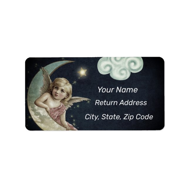 Vintage Young Angel on Moon Personalize Address Label (Front)