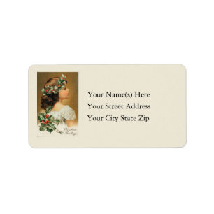 Vintage Young Girl With Holly Address Label