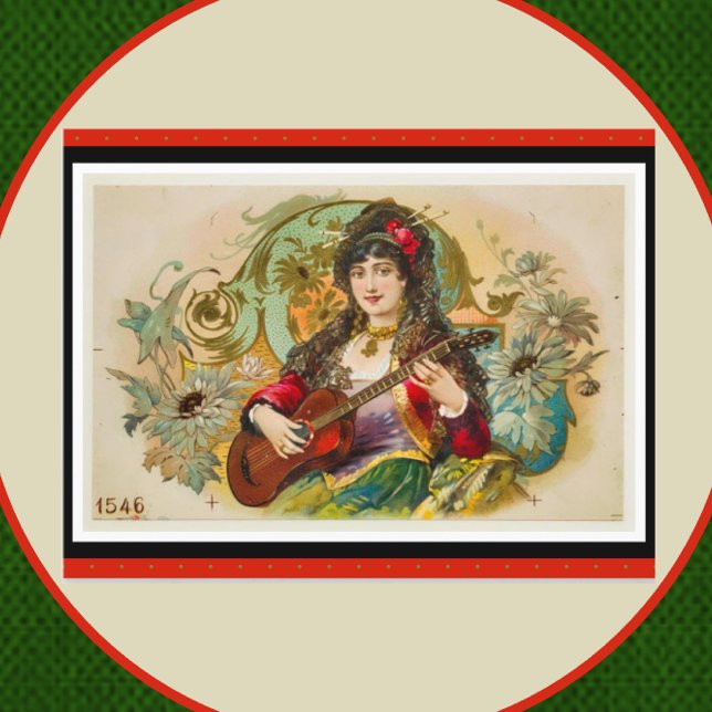 Vintage Young Gypsy Woman Playing Guitar Postcard (Creator Uploaded)