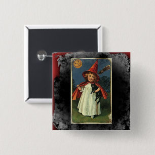 Vintage Young Halloween Witch Eerie Background 2 Inch Square Button