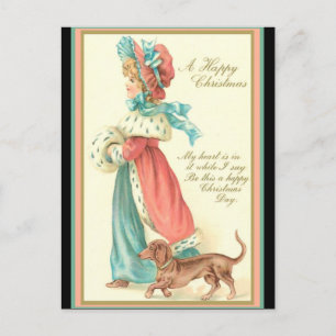 Vintage Young Lady & Dachshund Christmas (copy) Postcard