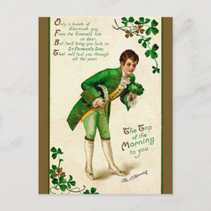 Vintage Young Man With Shamrock Bouquet Postcard