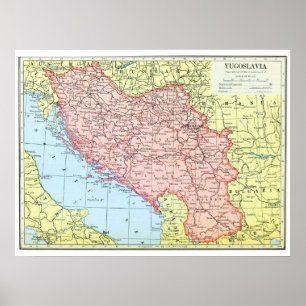 Vintage Yugoslavia Antique Political Map Poster 