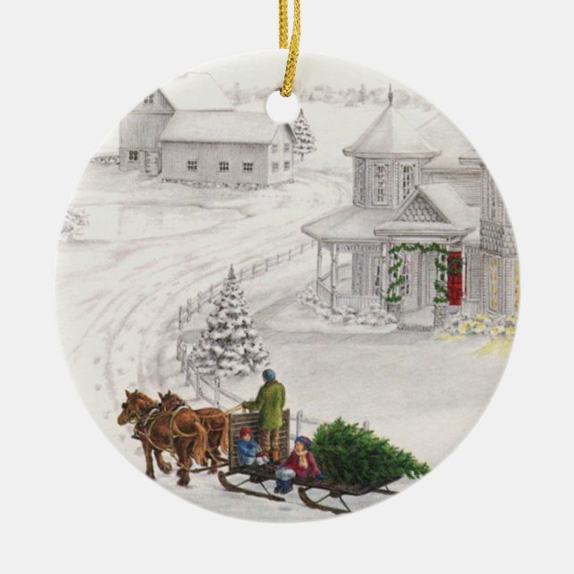 Vintage Yule Ceramic Ornament (Front)