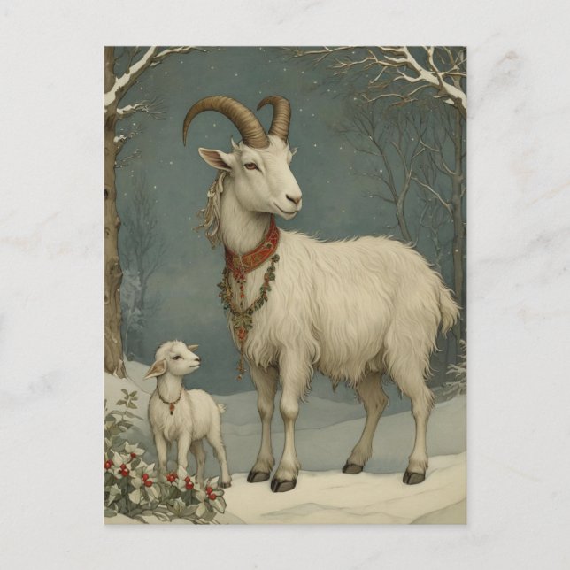 Vintage Yule Chèvre, Bonne Carte Yuletide (Devant)