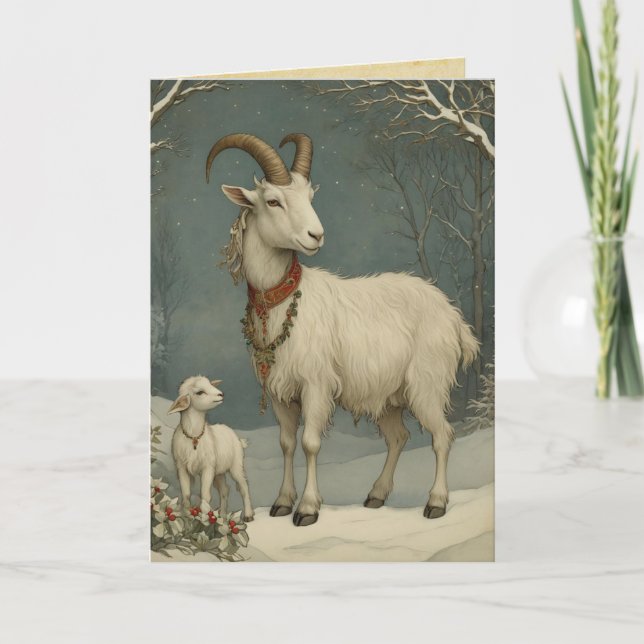 Vintage Yule Goat, Happy Yuletide Card (Front)