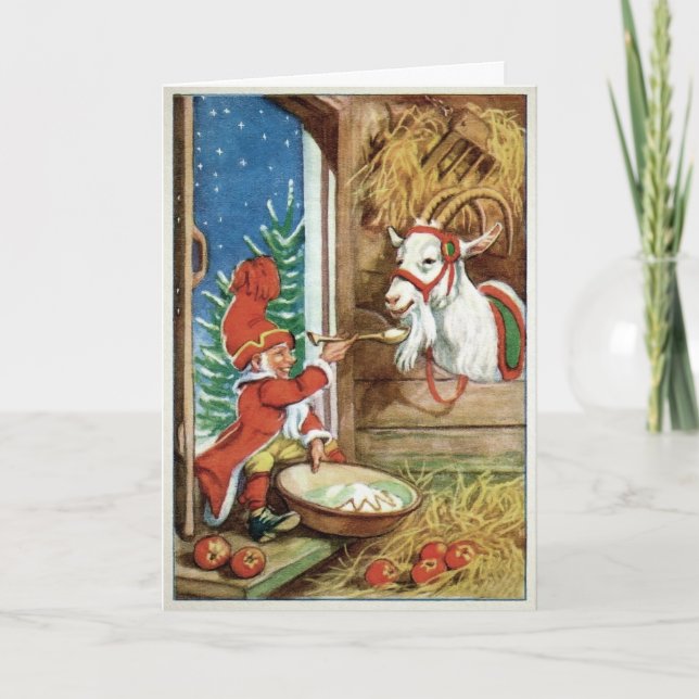 Vintage Yule Goat Odd Holiday Card (Front)