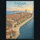 Vintage Zadar Croatia Adriatic Coast Illustration Magnet<br><div class="desc">Capture the timeless beauty of the Dalmatian Coast with this stunning vintage-style Magnet of Zadar, Croatia. This artwork features a breathtaking aerial perspective of the historic Old Town, highlighting the iconic St. Donatus Church and the sun-drenched Riva promenade. Rendered in a classic mid-century travel poster aesthetic with warm Mediterranean tones,...</div>