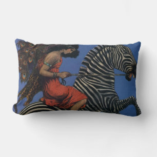 Vintage Zebra Art Nouveau Woman Life 1922 Lumbar Pillow