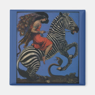 Vintage Zebra Art Nouveau Woman Life 1922 Magnet