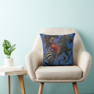 Vintage Zebra Art Nouveau Woman Throw Pillow