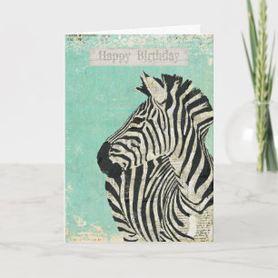 Vintage Zebra Blue Birthday  Card