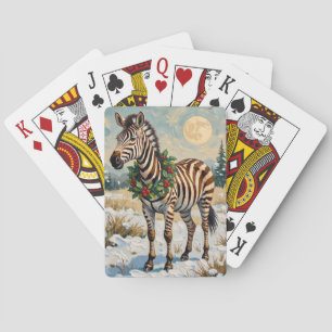 Vintage Zebra in Snowy Christmas Field Playing Cards